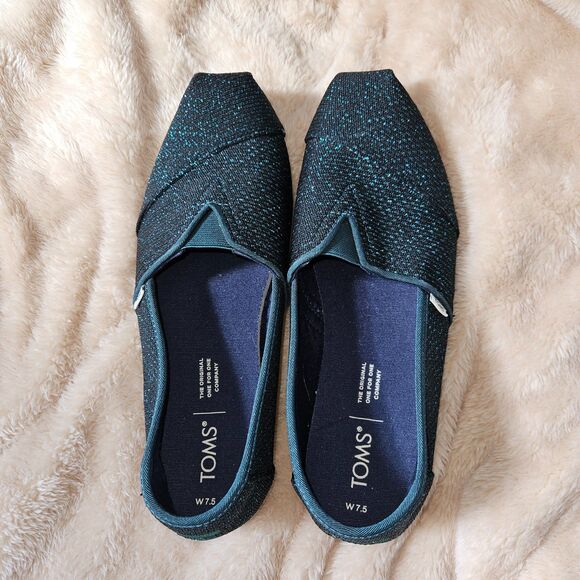 TOMS Women's Alpargata Glimmer Green Ortholite Slip Ons Size W7.5 - Picture 1 of 4